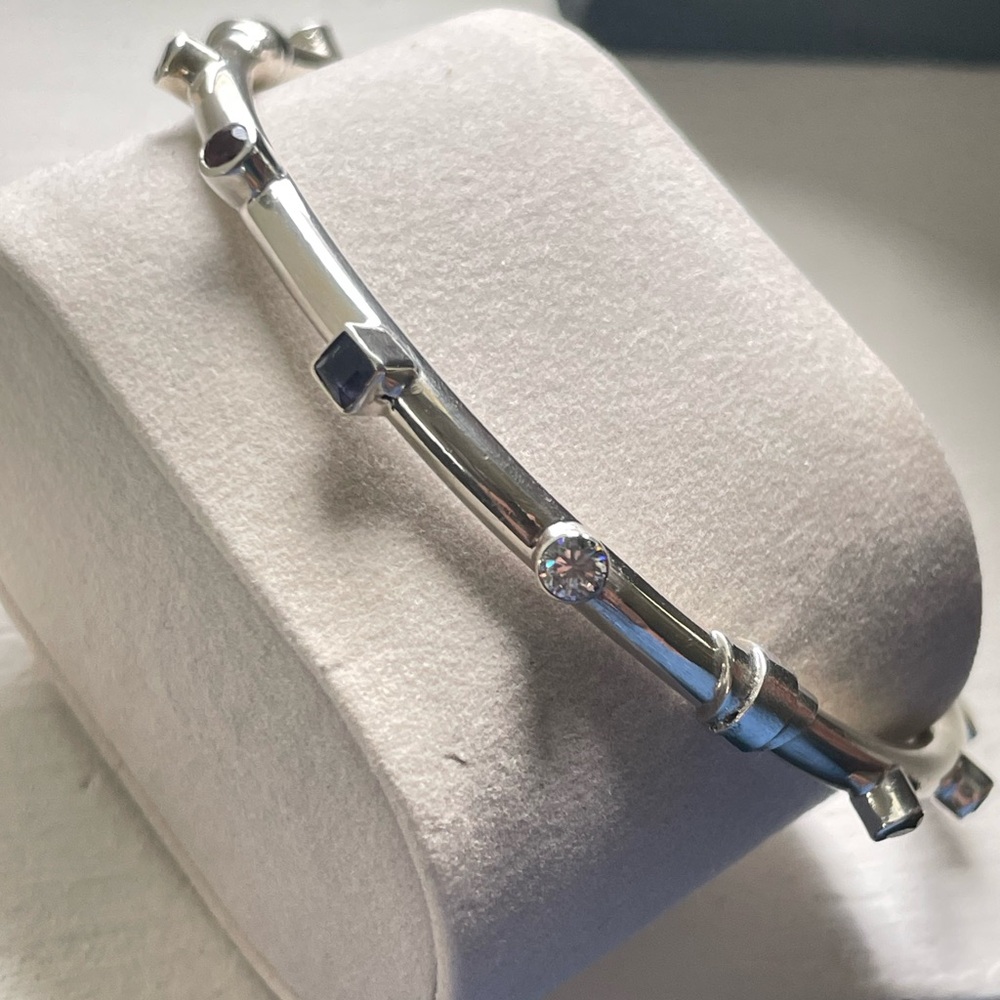Vintage Silver Bangle with Gemstone Accents